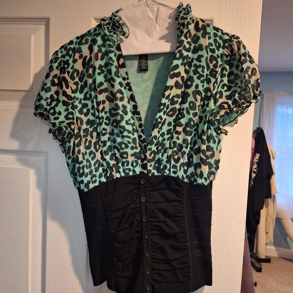 INC Beautiful Blue leopard top